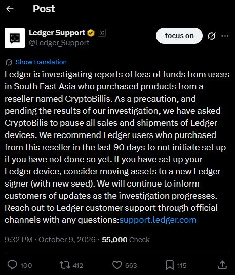 World’s Largest Hardware Wallet Maker Ledger Investigates Wallet-Draining Reports; Onchain Analyst… — 2/2