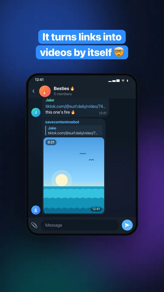 The bot downloaded a video from a link in a group