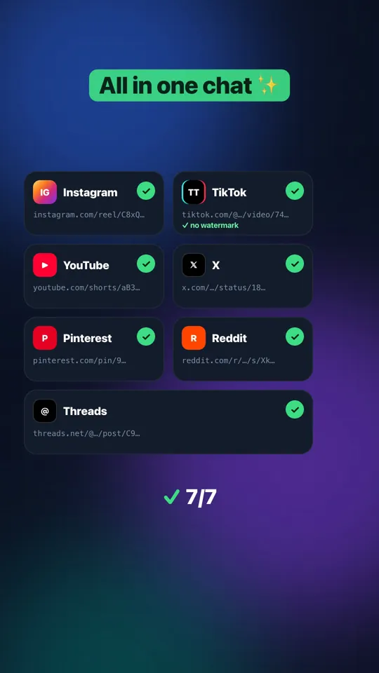 Instagram, TikTok, YouTube, X, Pinterest, Reddit and Threads
